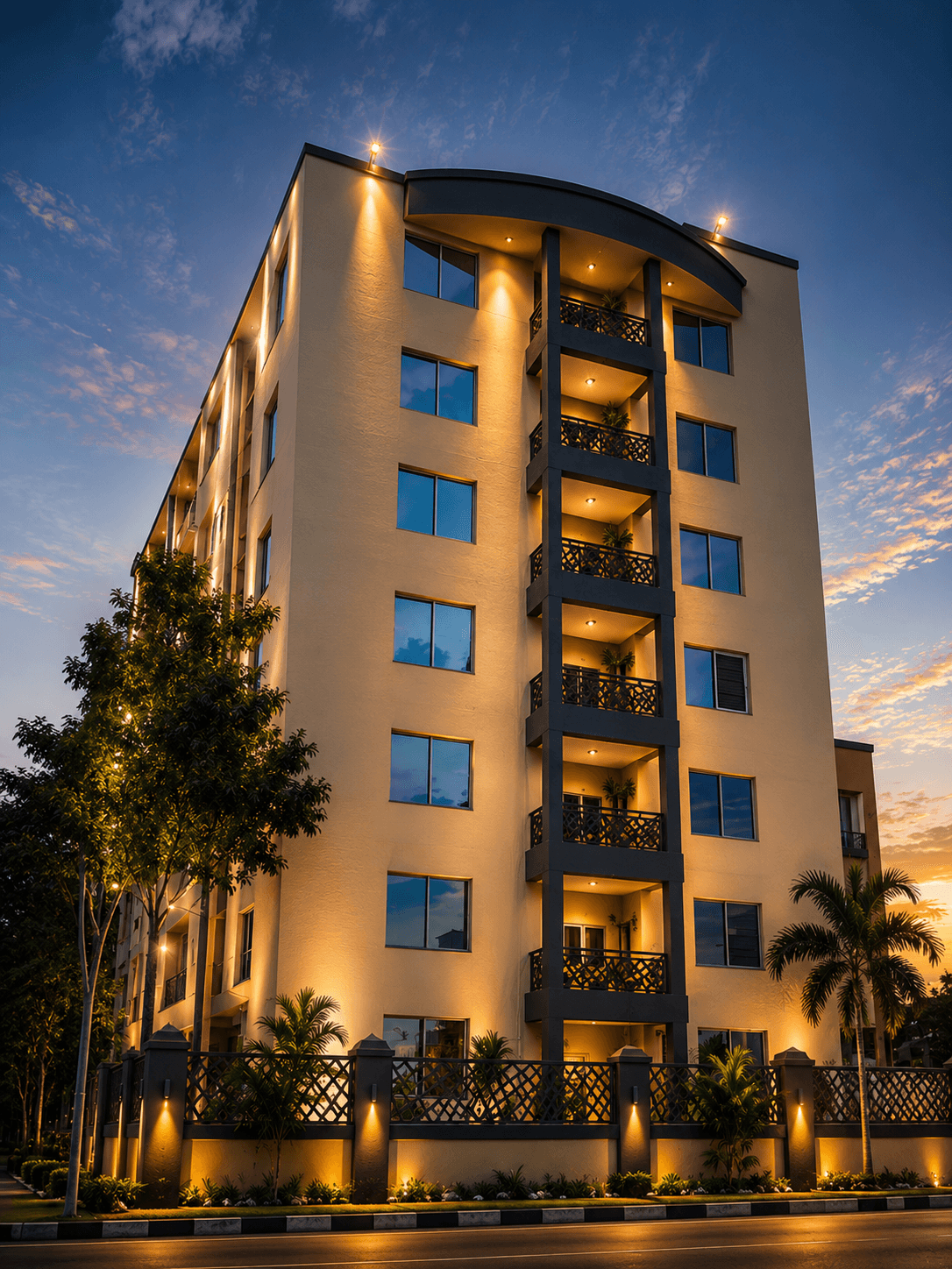 The Meeting Point building at dusk, Gudu, Abuja